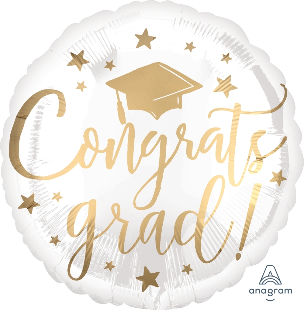 18" Congrats Grad White & Gold balloon