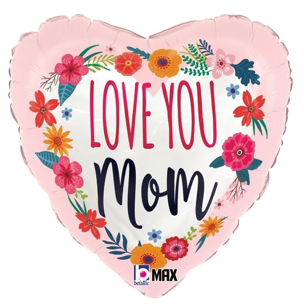 18" Satin Love You Mom Blossoms Balloon