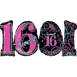 Shape Sweet 16 Birthday Sparkle 26"x28" balloon