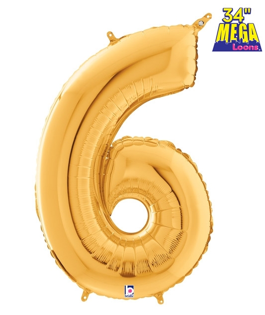 34" Number 6 Gold balloon