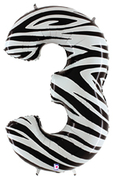 40" Megaloon Number 3 Zebra balloon