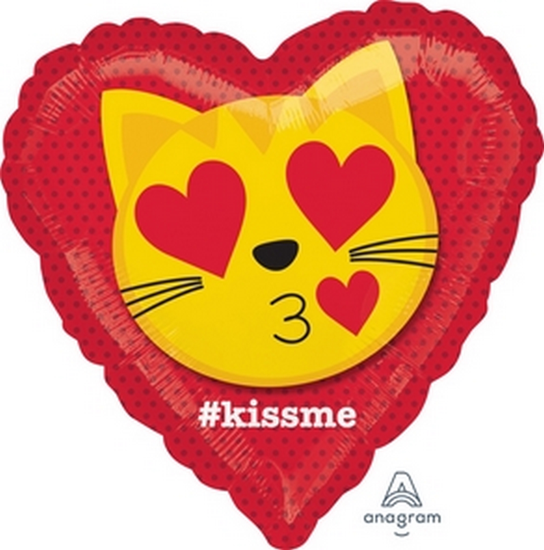 18" Foil - Cat Emoticon Emoji Kiss balloon