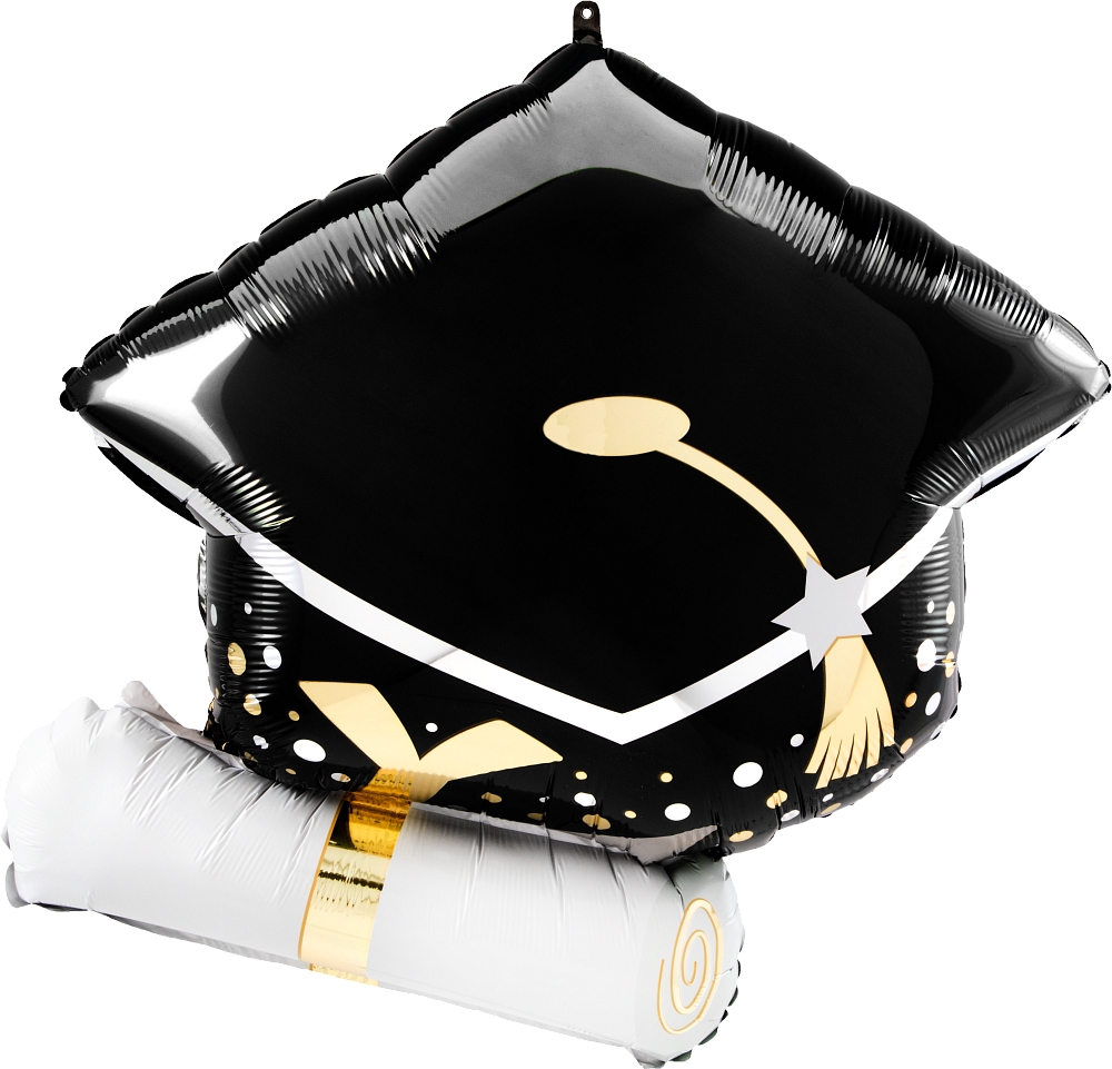 Black Grad Cap & White Diploma balloon