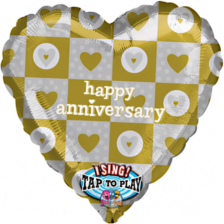 Singing Balloon - Anniversary Gold Heart balloon